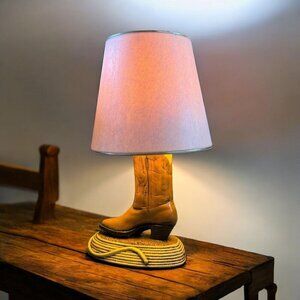 Vintage Mid-Century Retro Cowboy Western Brown Ceramic Heavy Table Lamp 21.3" Ta
